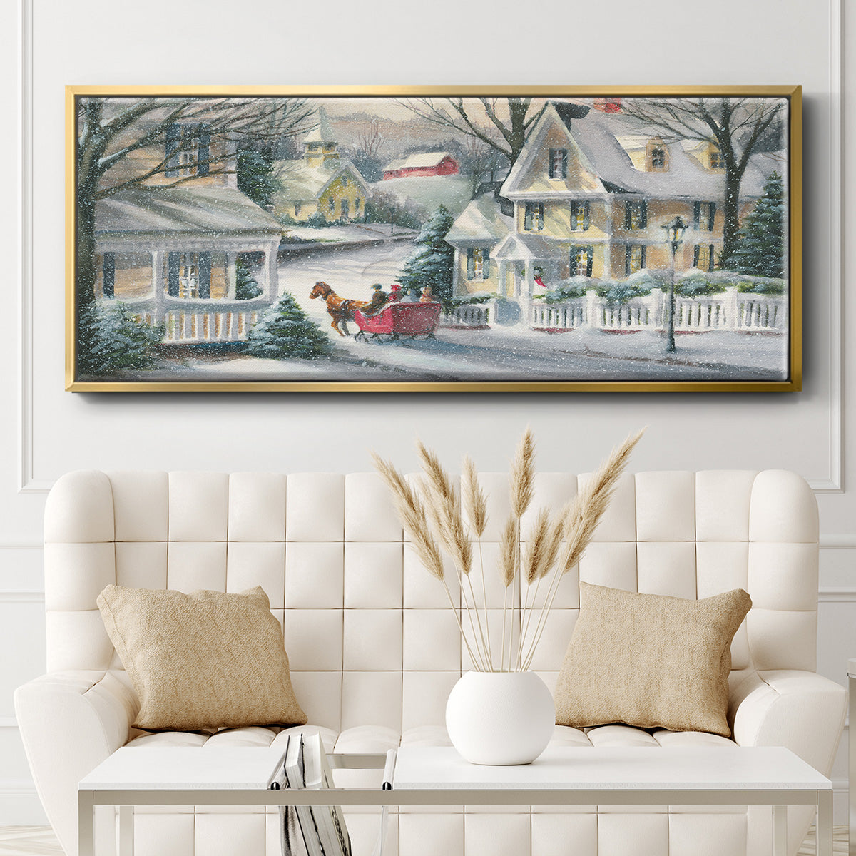 Village Sleigh Ride - Floater Framed Canvas Print