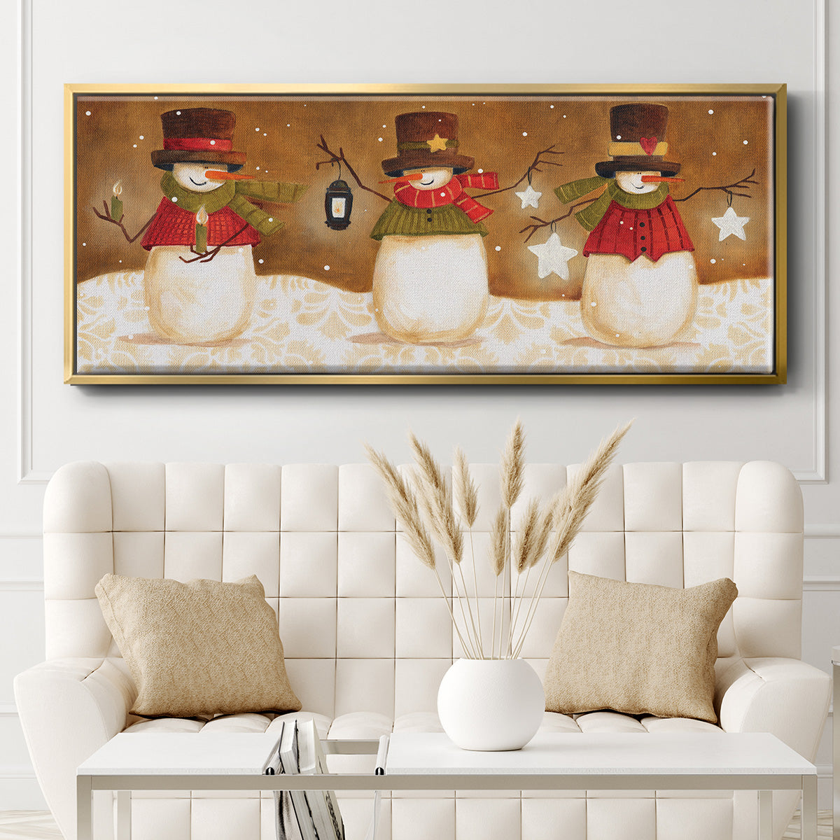 Top Hat Snowmen - Floater Framed Canvas Print