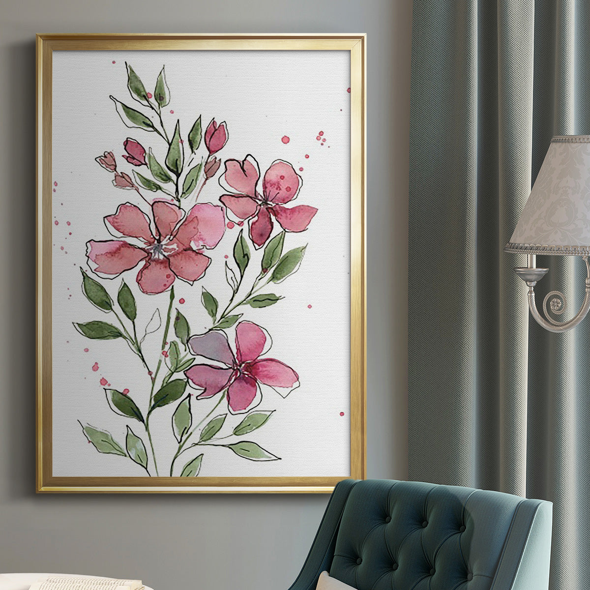 Watercolor Floral Stems I - Modern Framed Canvas Print