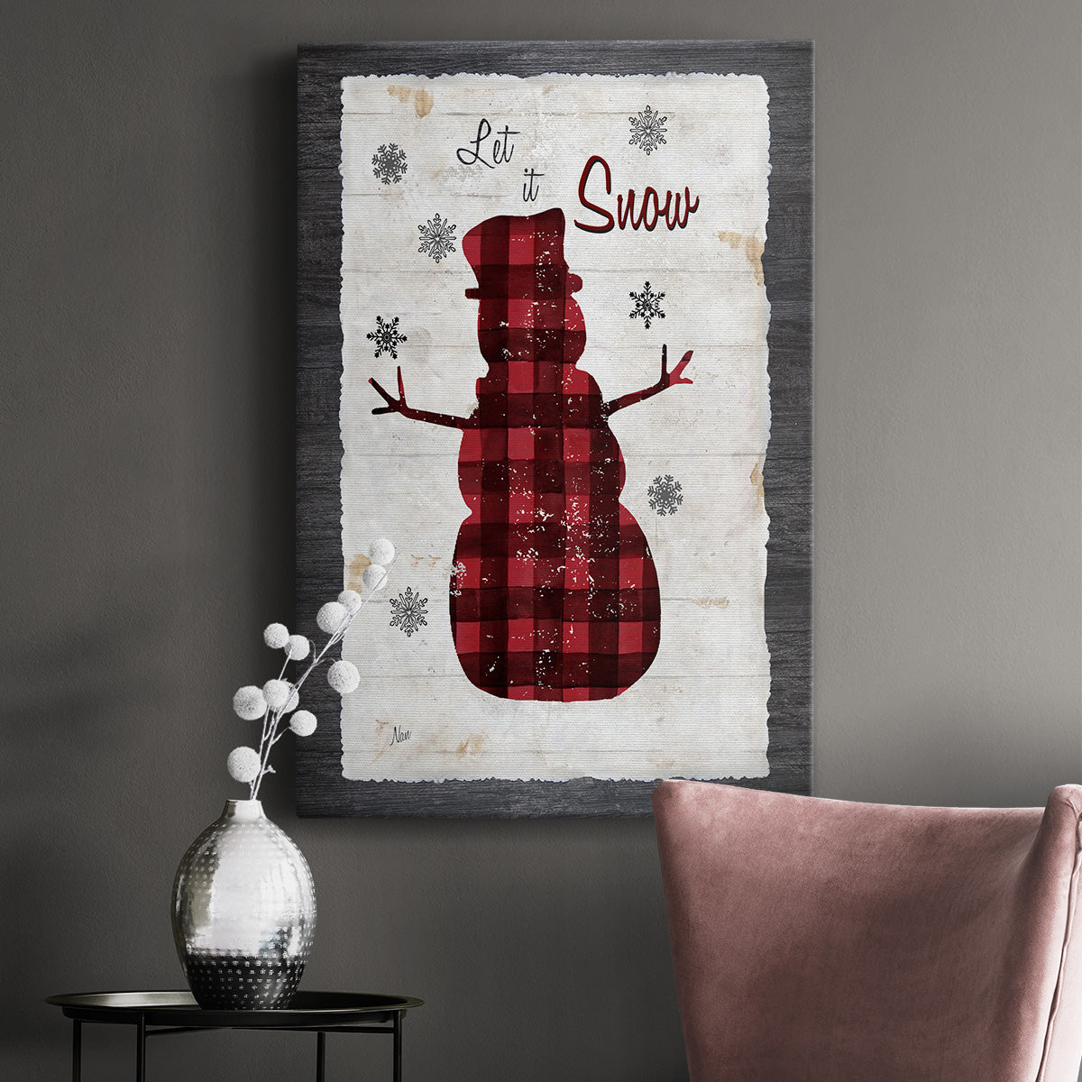 Checkered Snowman I Premium Gallery Wrapped Canvas - Ready to Hang