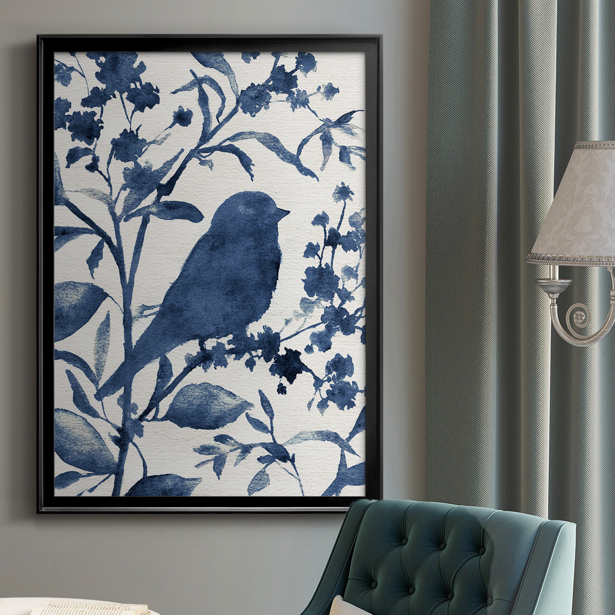 Bluebird Silhouette I - Modern Framed Canvas Print