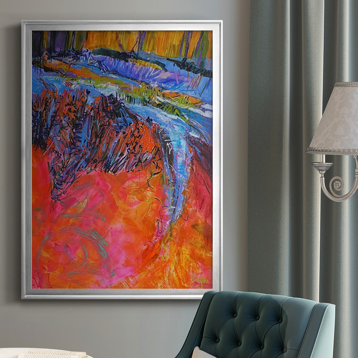 Vibrant Flow I - Modern Framed Canvas Print