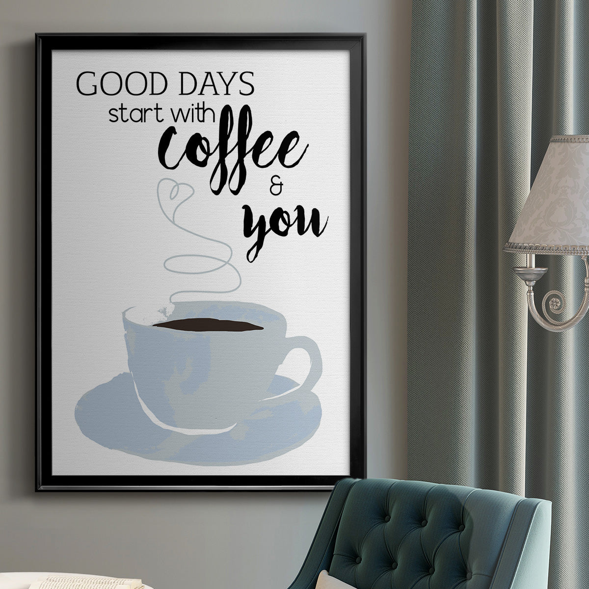 Start With Coffee & You - Modern Framed Canvas Print