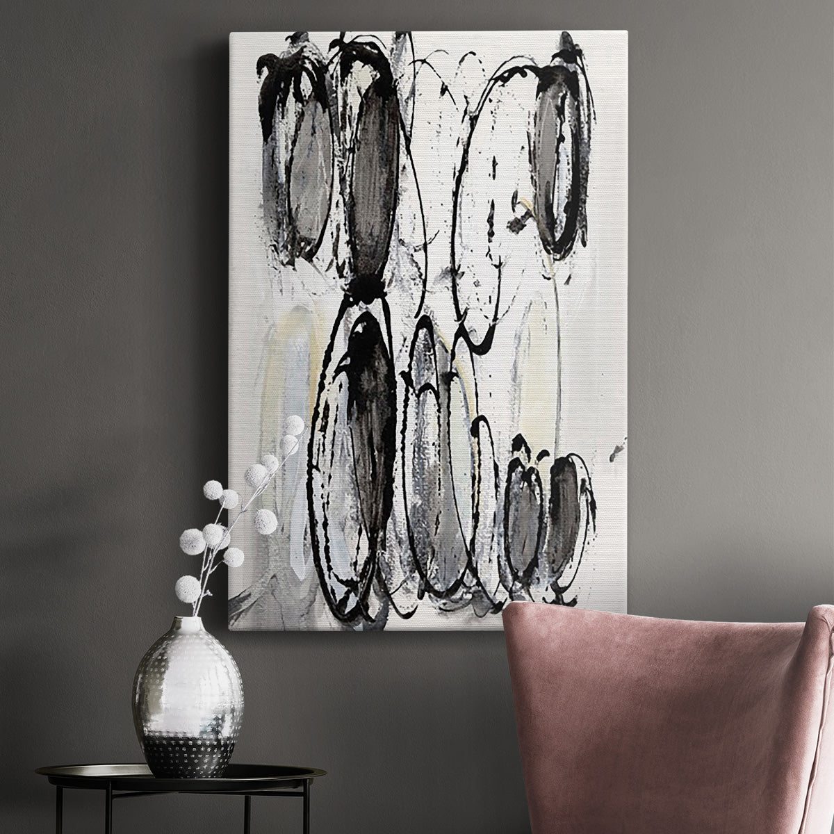 Grey Scribbles II Premium Gallery Wrapped Canvas - Ready to Hang