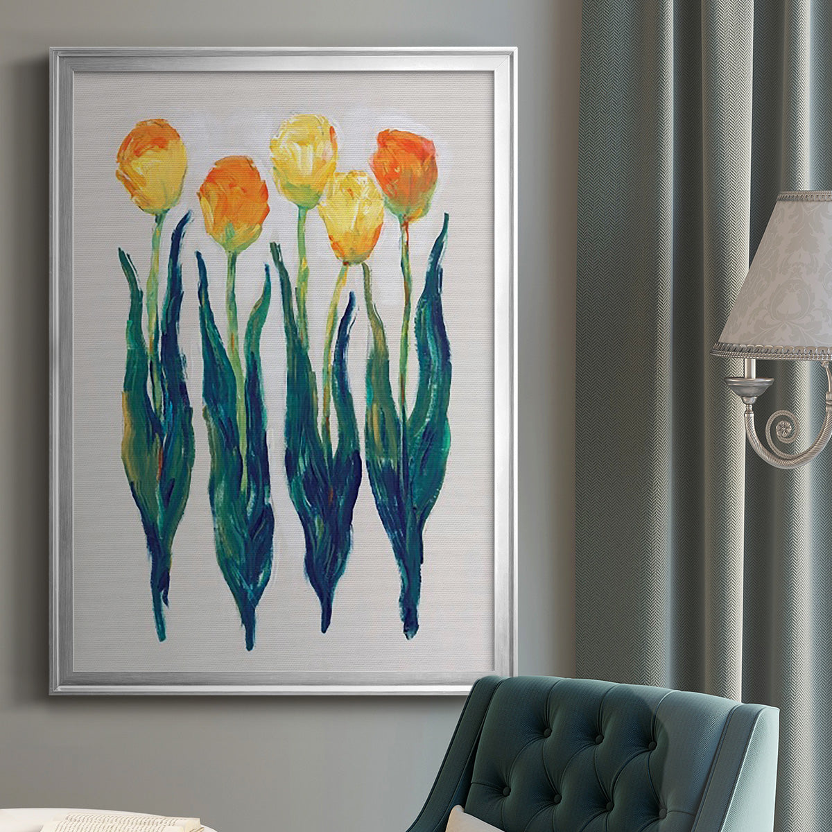 Tulips in a Row I - Modern Framed Canvas Print