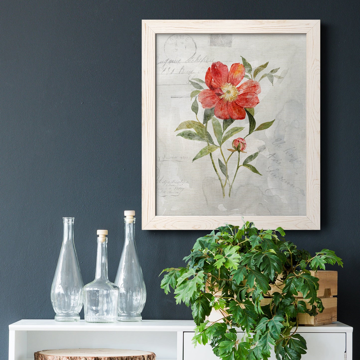 Linen Peony - Premium Canvas Framed in Barnwood - Ready to Hang