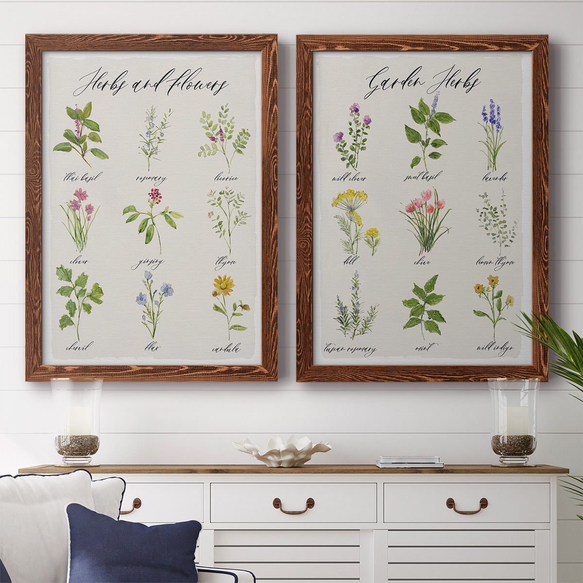 Herbs and Flowers - Premium Framed Canvas 2 Piece Set - Ready to Hang