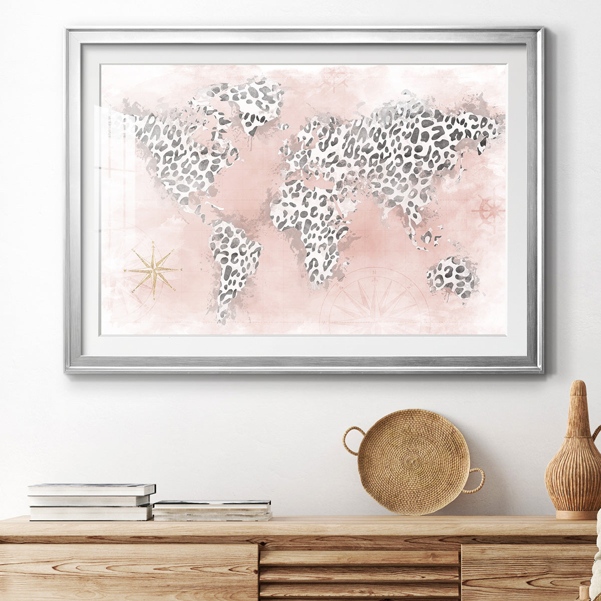 Pink Cheetah Map - Modern Framed Art Print
