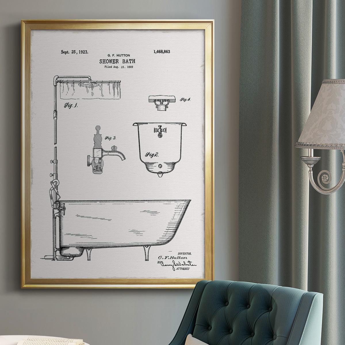 Vintage Bath I - Modern Framed Canvas Print