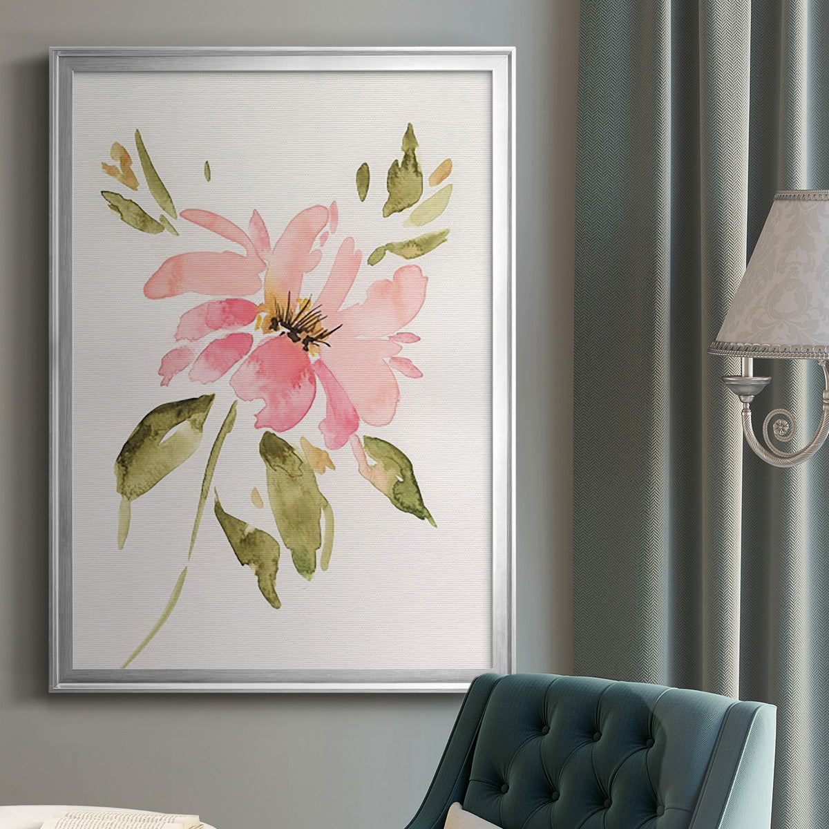 One Pink Bloom I - Modern Framed Canvas Print