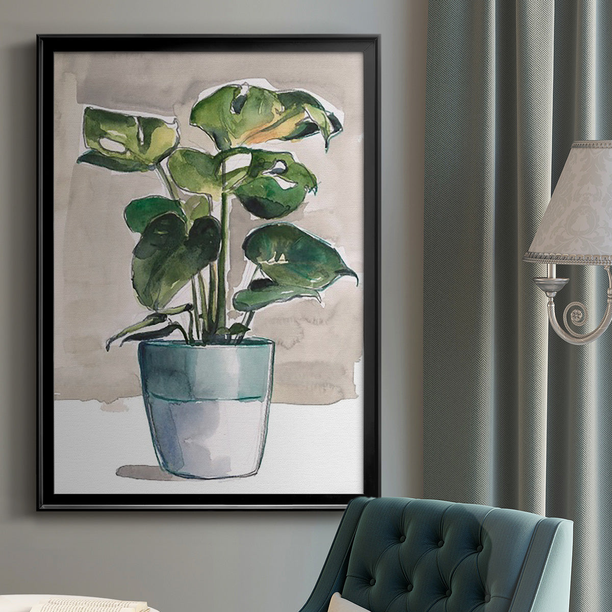 Potted Houseplant II - Modern Framed Canvas Print