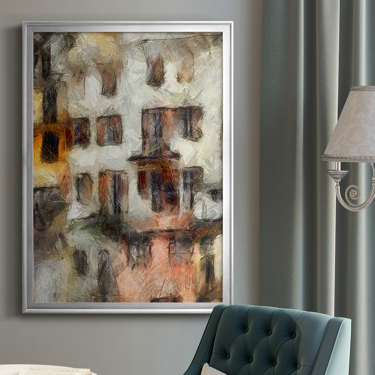 Stacked Houses III - Modern Framed Canvas Print