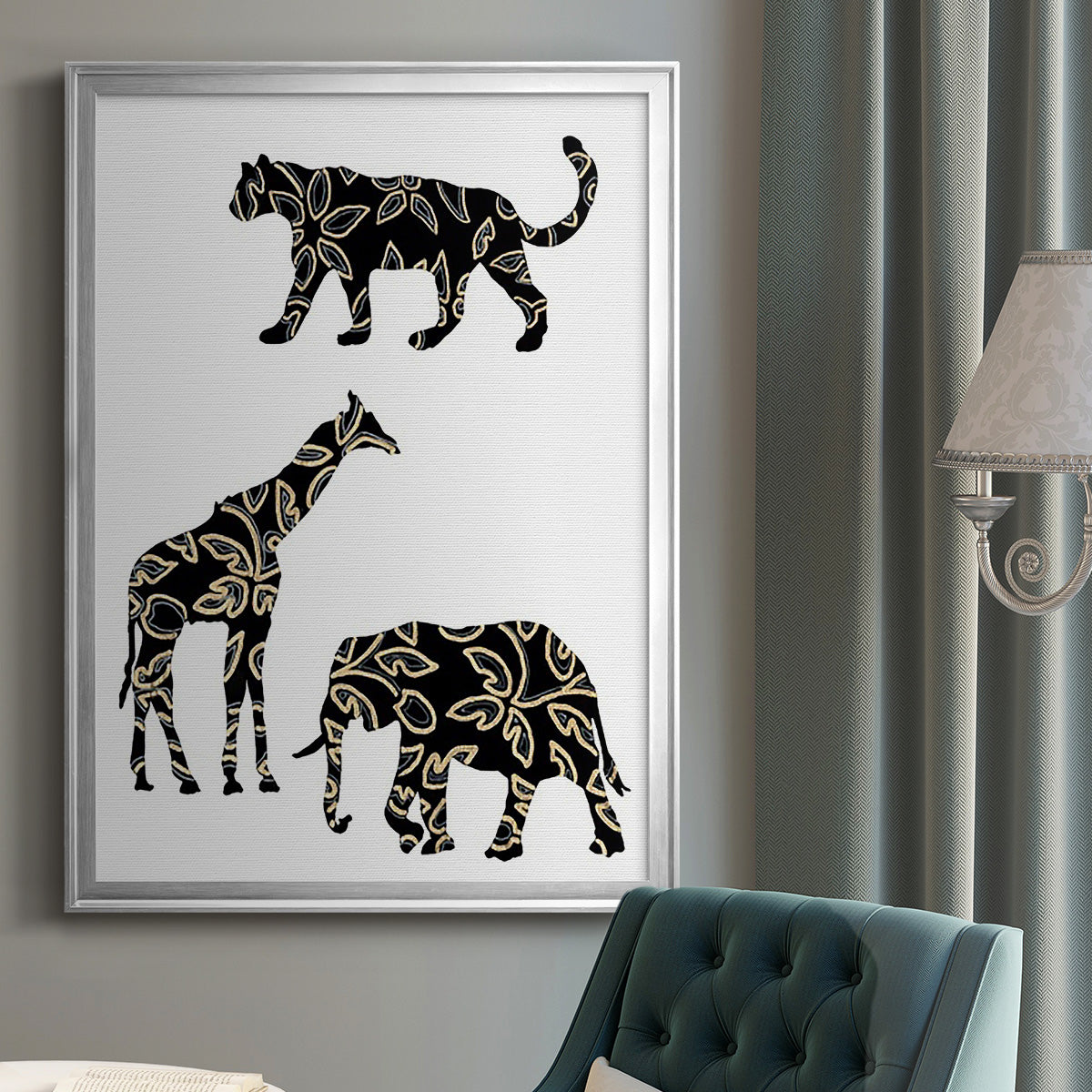 Ornamental Safari Animals III - Modern Framed Canvas Print