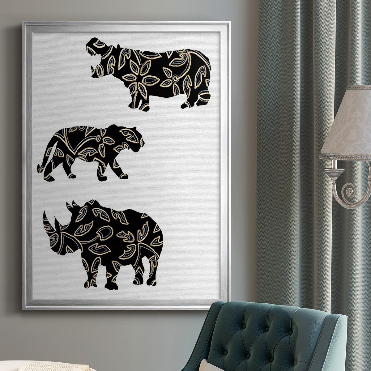 Ornamental Safari Animals II - Modern Framed Canvas Print