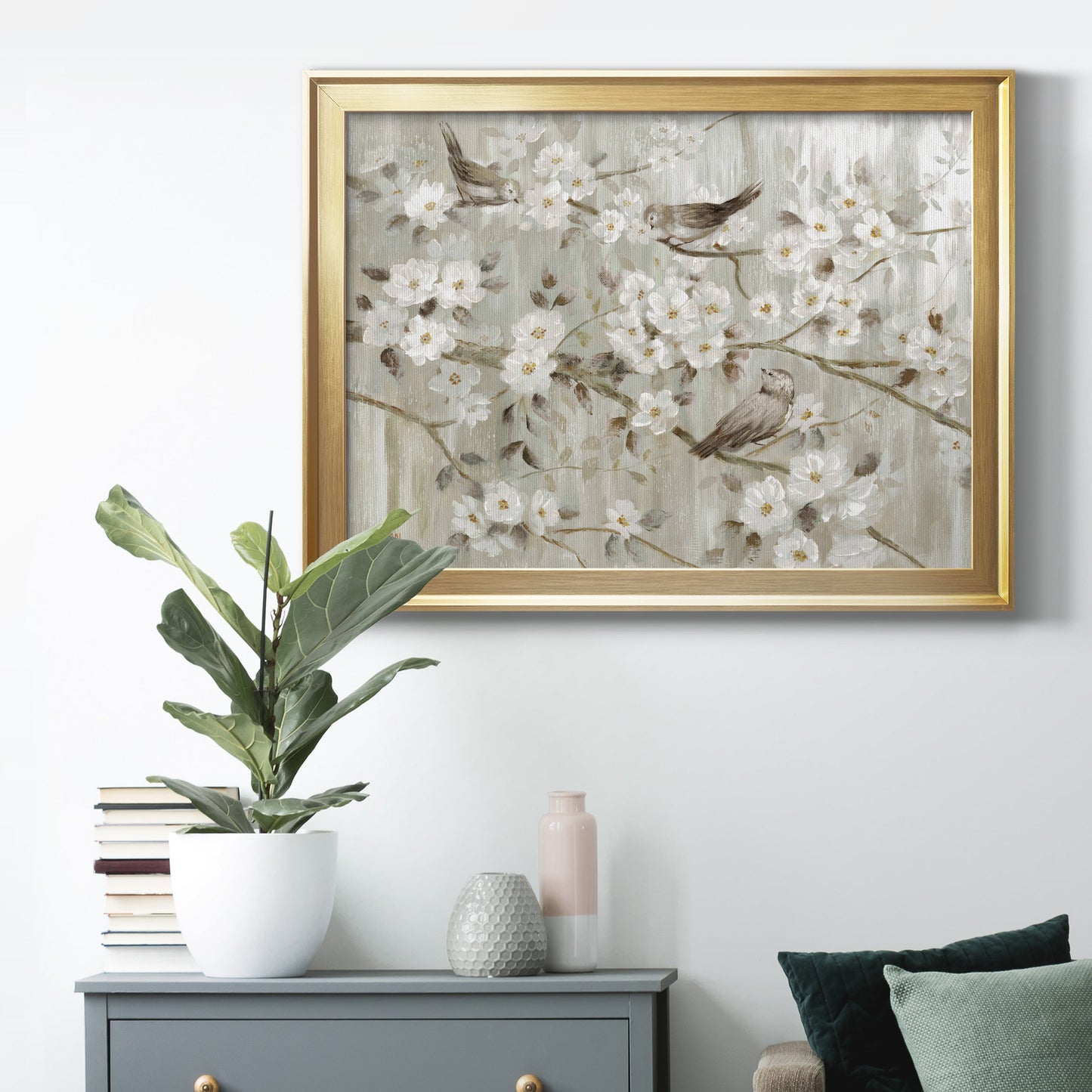 Neutral Spring Birds Premium Classic Framed Canvas - Ready to Hang