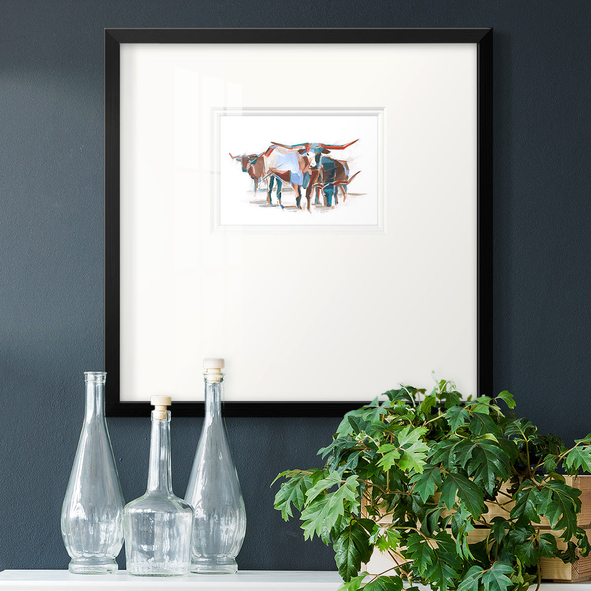 Modern Longhorns II Premium Framed Print Double Matboard