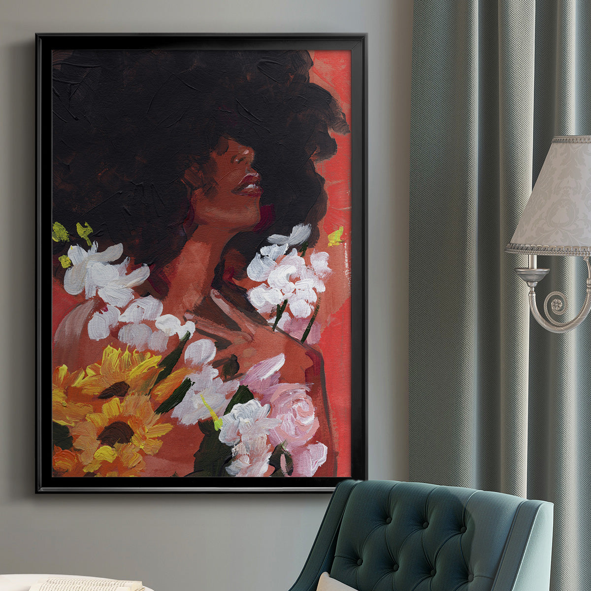 Through the Flowers II - Modern Framed Canvas Print