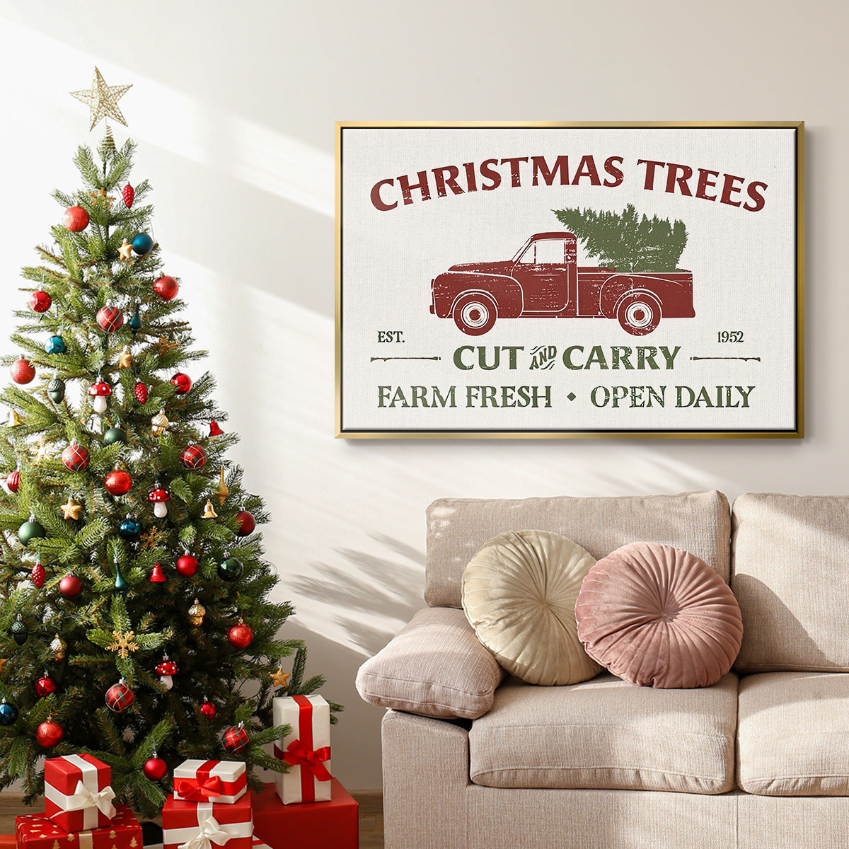 Christmas Farm Sign Collection A - Framed Gallery Wrapped Canvas in Floating Frame