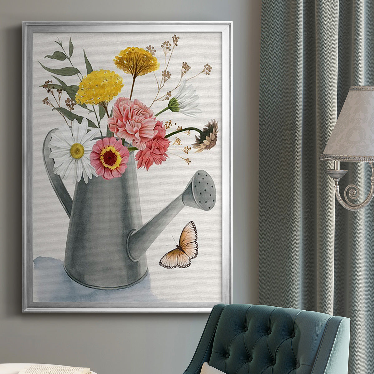 Watering Can Bouquet II - Modern Framed Canvas Print