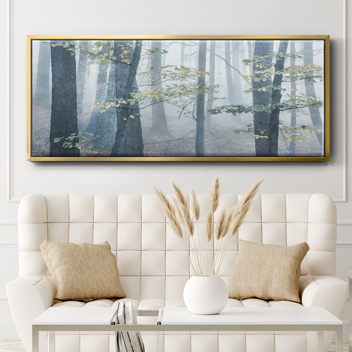 Chalky Misty Autumn Forest View - Floater Framed Canvas Print