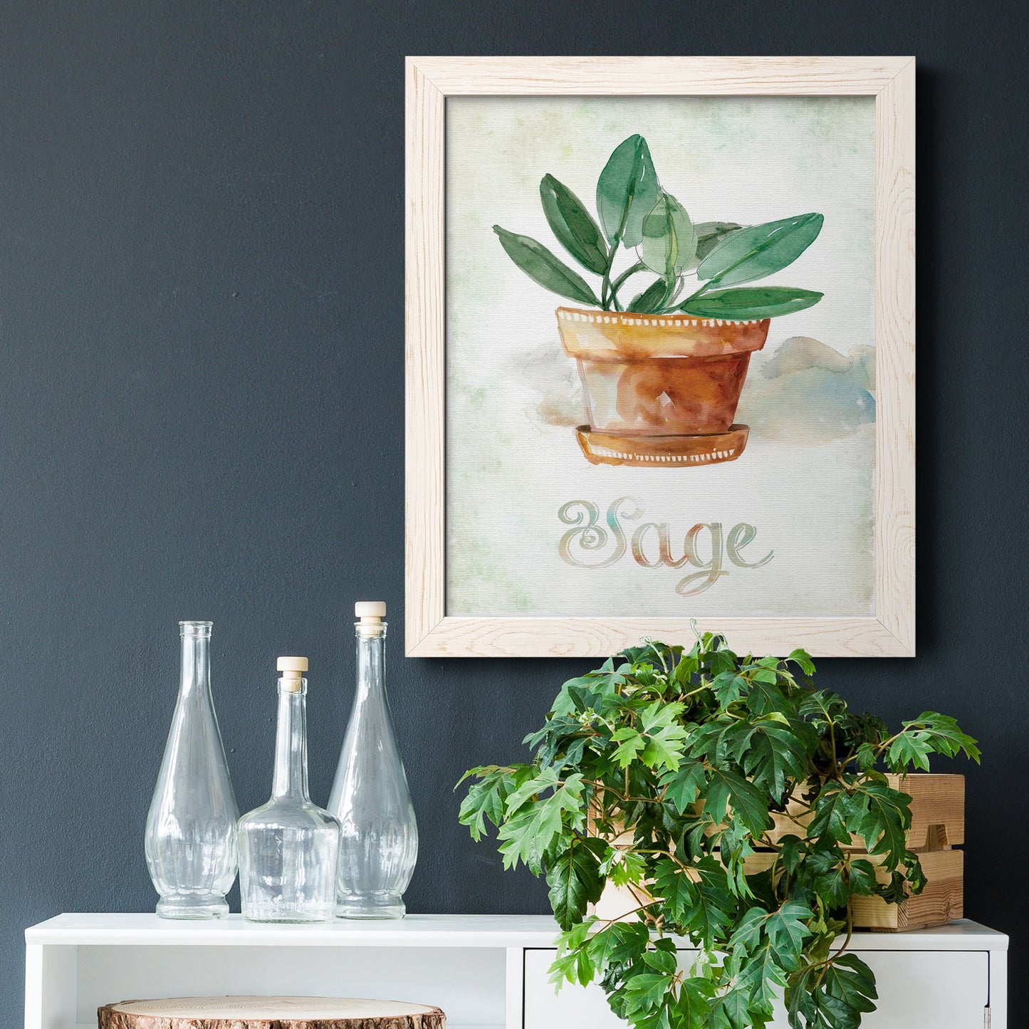 Potted Sage - Premium Canvas Framed in Barnwood - Ready to Hang