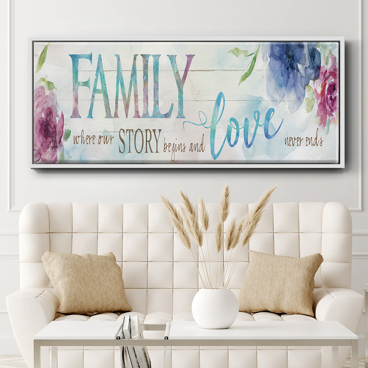 Family Love Story - Floater Framed Canvas Print