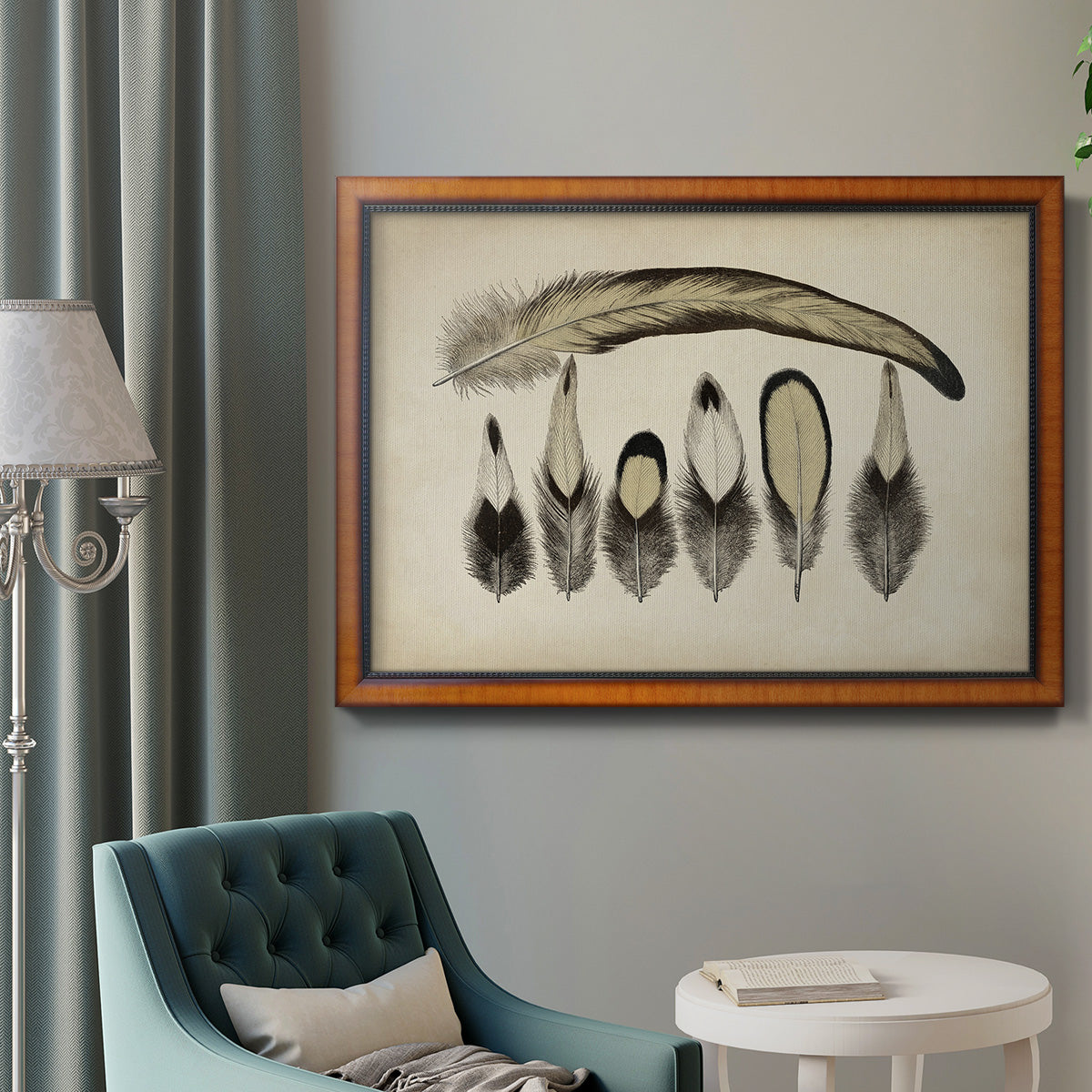 Vintage Feathers VII Premium Framed Canvas- Ready to Hang