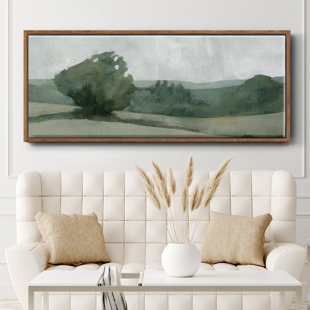Soft Green Landscape I - Floater Framed Canvas Print