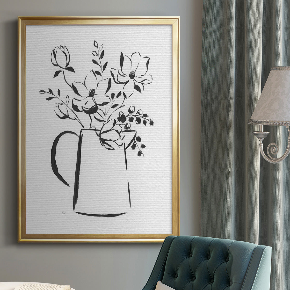 Sketchy Bouquet I - Modern Framed Canvas Print