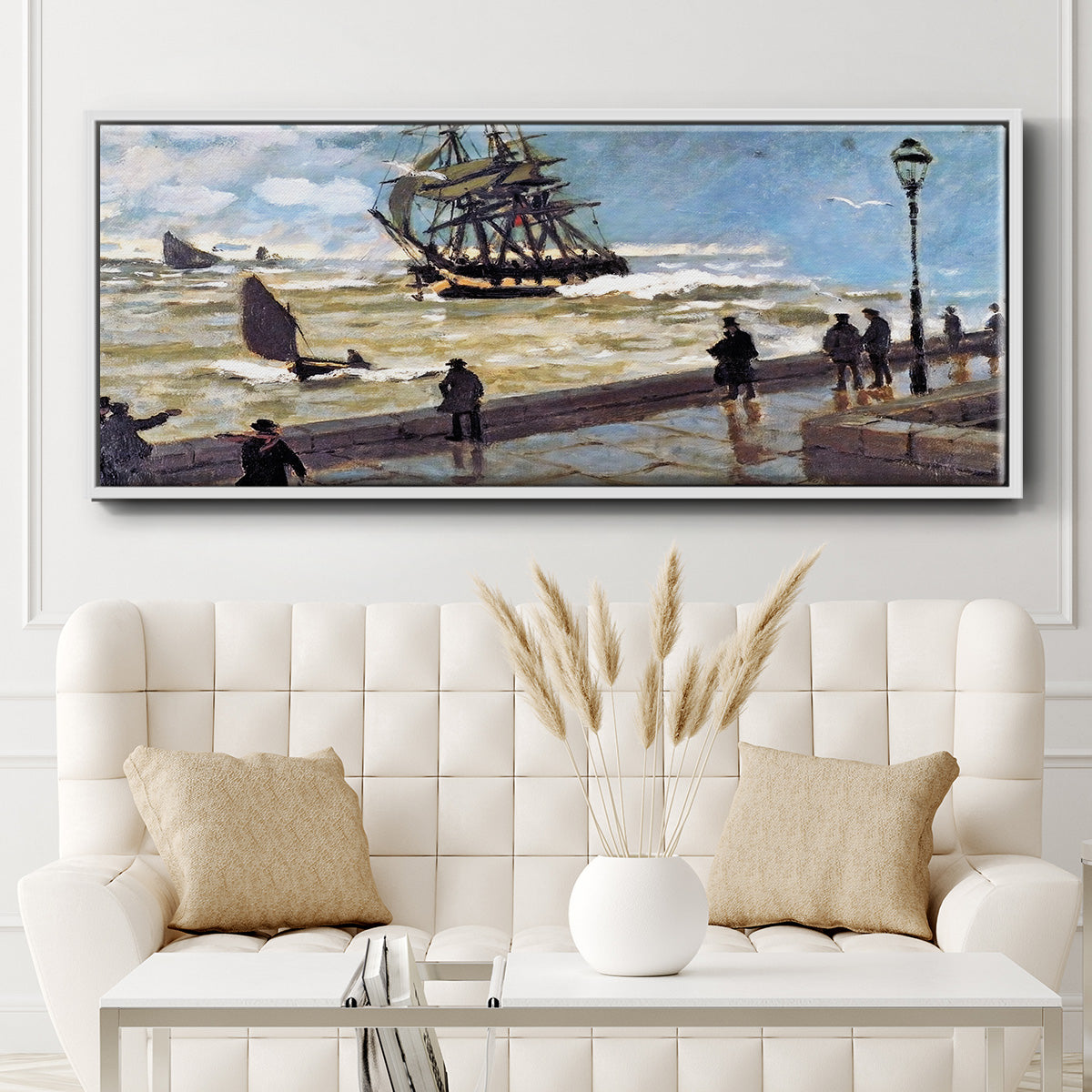 The Jetty at Le Havre Bad Weather, 1870 - Floater Framed Canvas Print