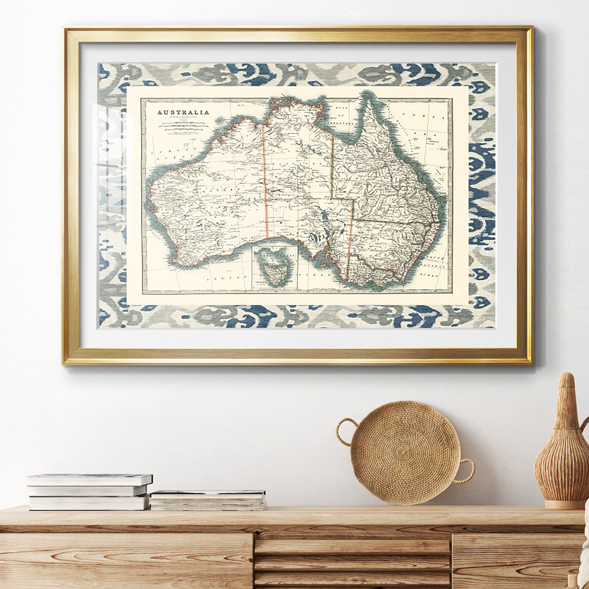 Bordered Map of Australia - Modern Framed Art Print