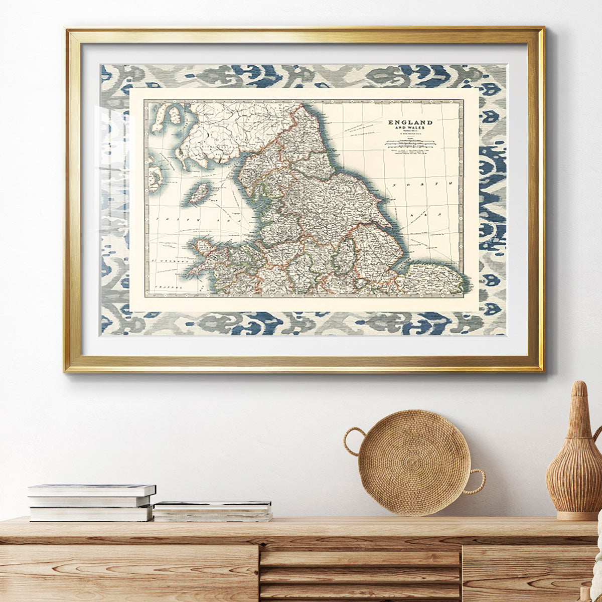 Bordered Map of England & Wales Premium Framed Print - Ready to Hang