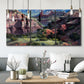 Three-panel canvas wall art featuring classic canyon landscape scene, displayed in a modern living room above seating.