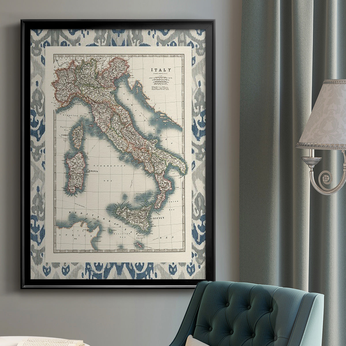 Bordered Map of Italy - Modern Framed Canvas Print