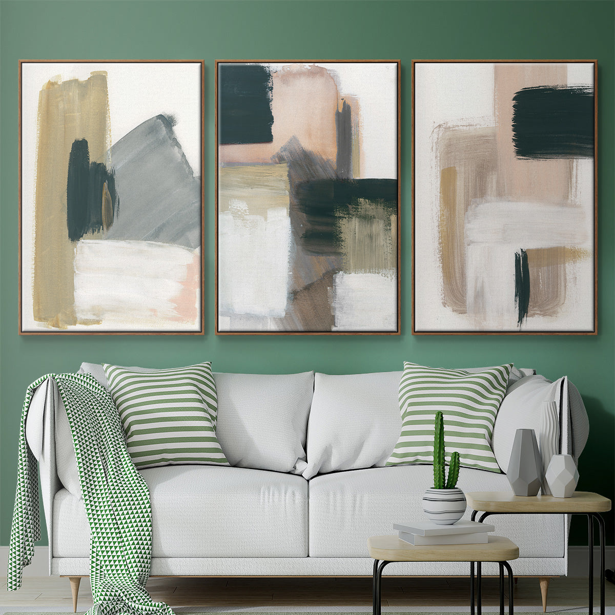 Marble Block Symmetry I - Framed Premium Gallery Wrapped Canvas L Frame 3 Piece Set - Ready to Hang