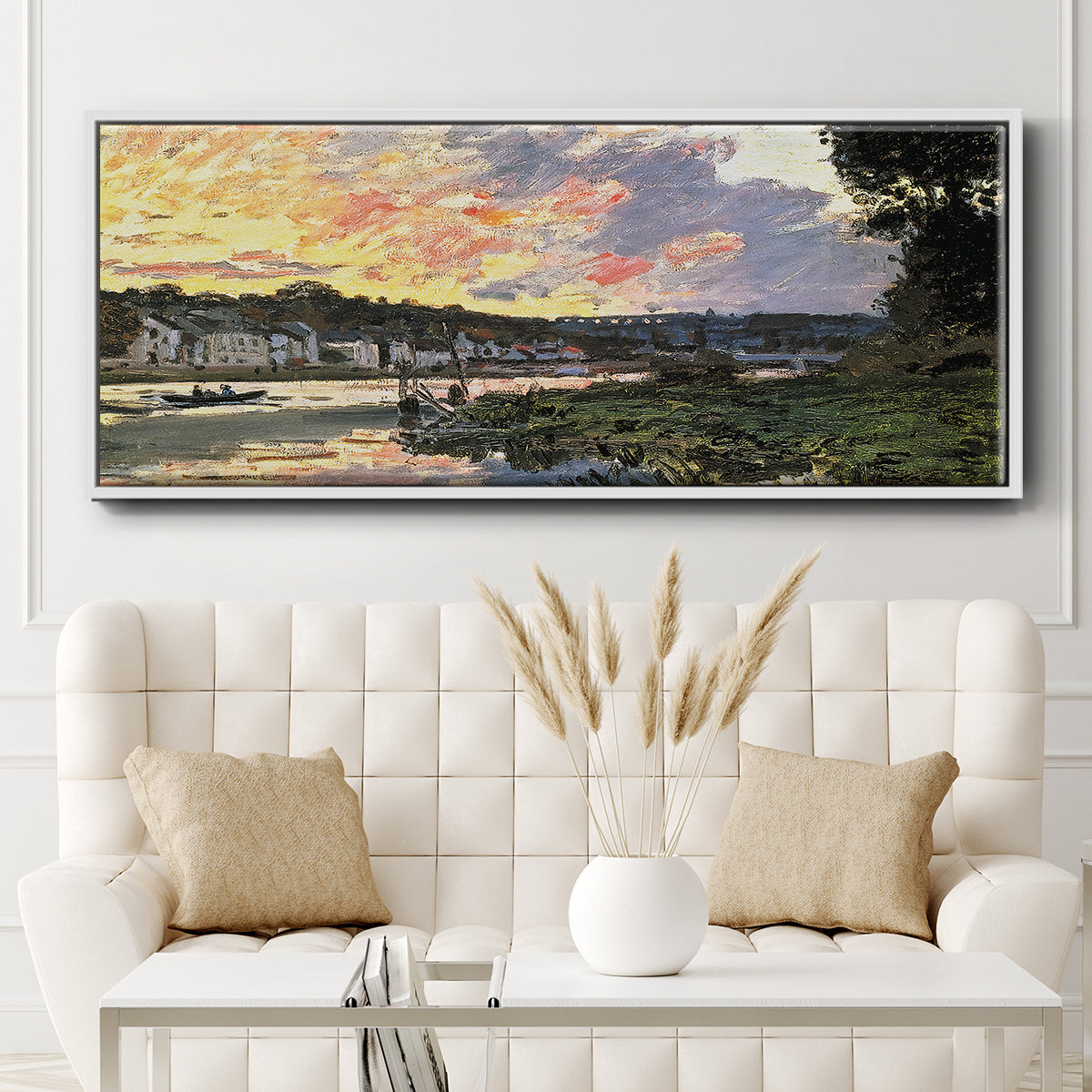 The Seine at Bougival in the Evening, 1870 - Floater Framed Canvas Print