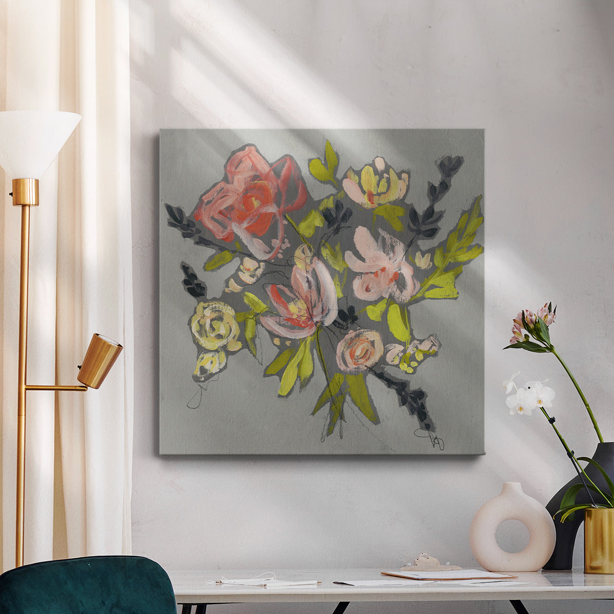 Blush & Paynes Bouquet I - Canvas Art Print