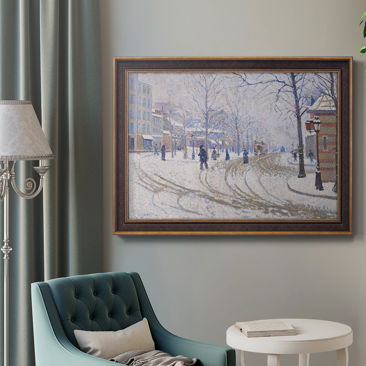 Snow, Boulevard de Clichy, Paris - Ornate Framed Canvas Print
