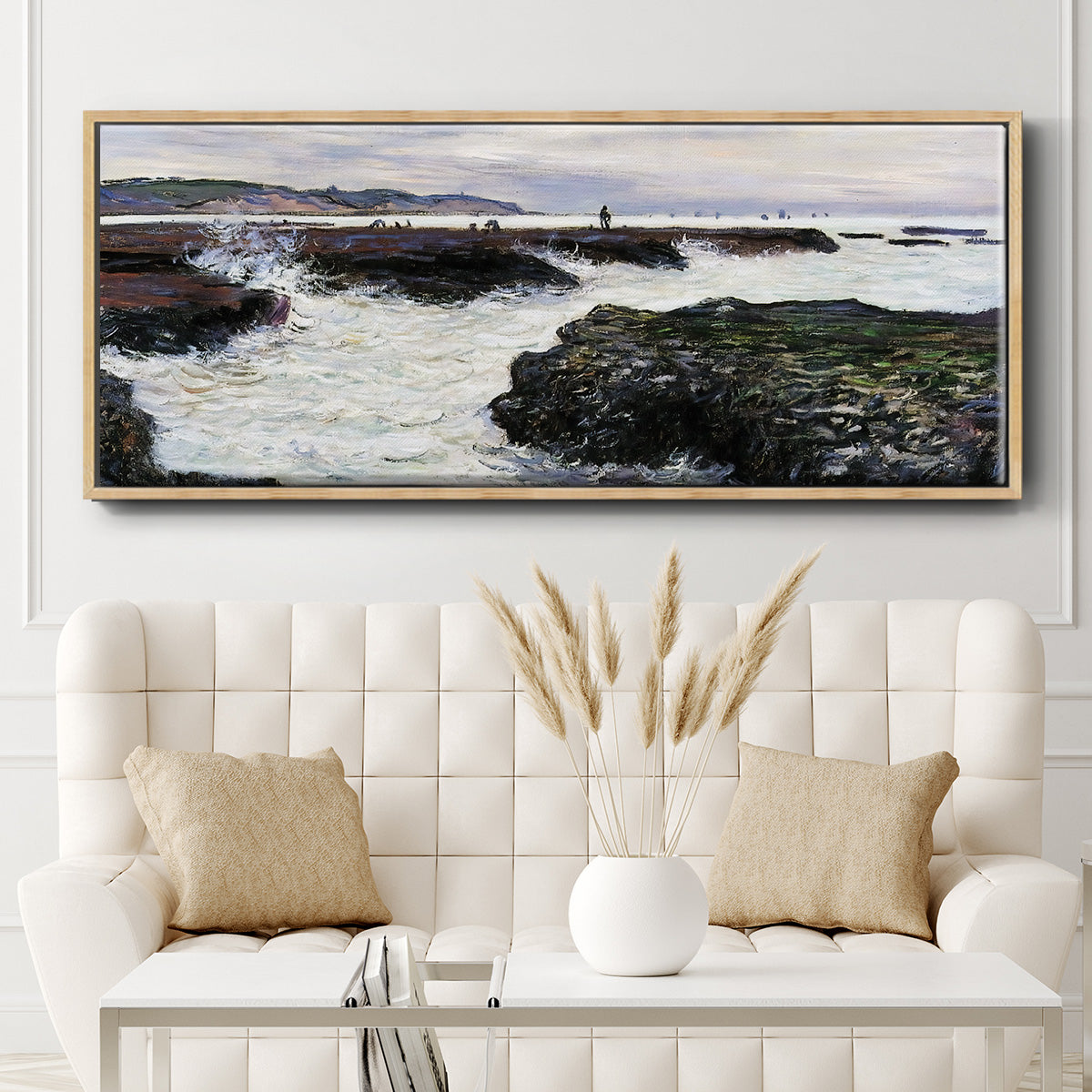 The Rocks at Pourville, Low Tide, 1882 - Floater Framed Canvas Print