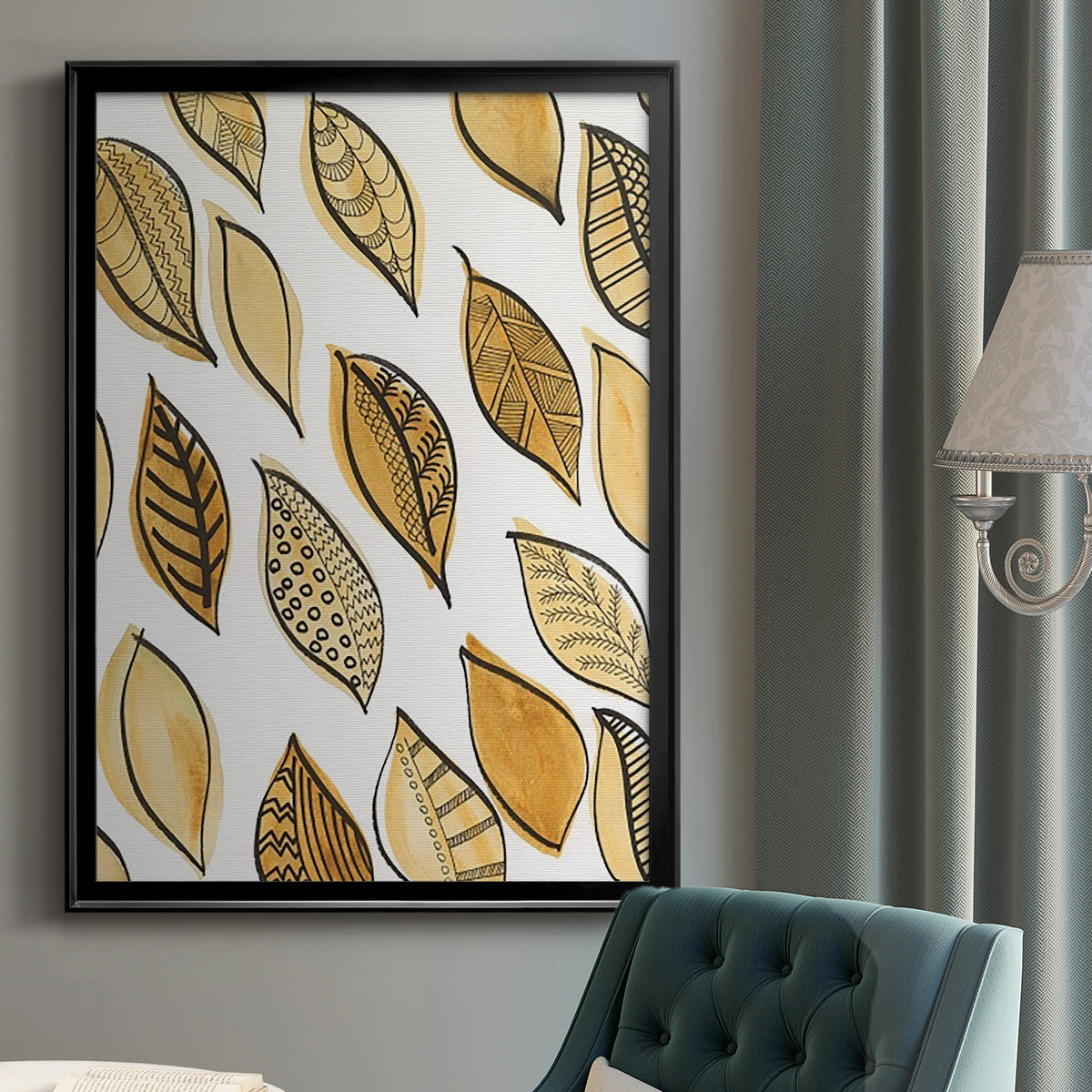 Patterned Leaf Shapes II - Modern Framed Canvas Print