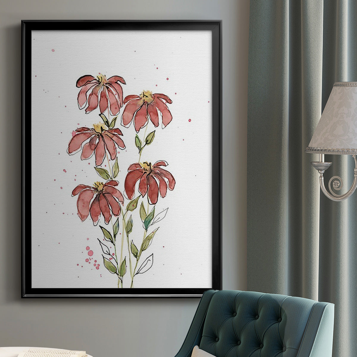 Watercolor Blooms II - Modern Framed Canvas Print