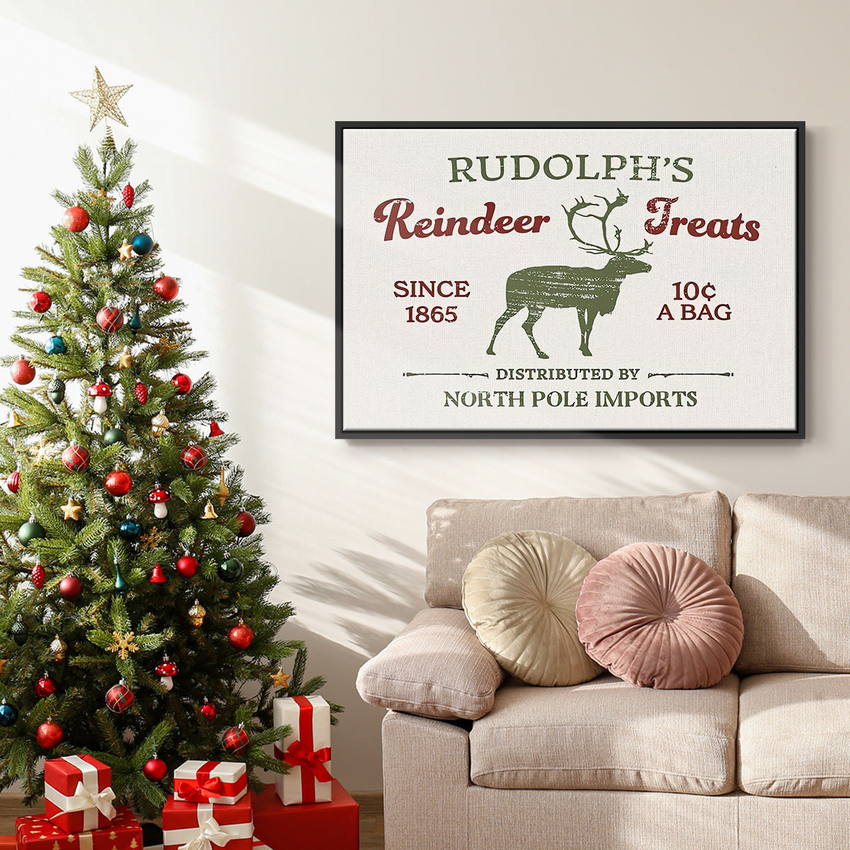 Christmas Farm Sign IV - Framed Gallery Wrapped Canvas in Floating Frame