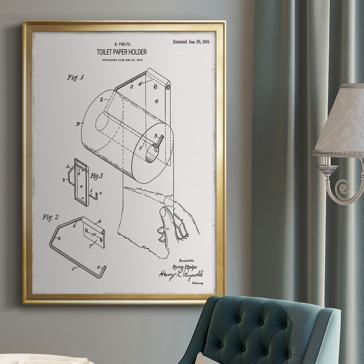 Toilet Paper Patent II - Modern Framed Canvas Print
