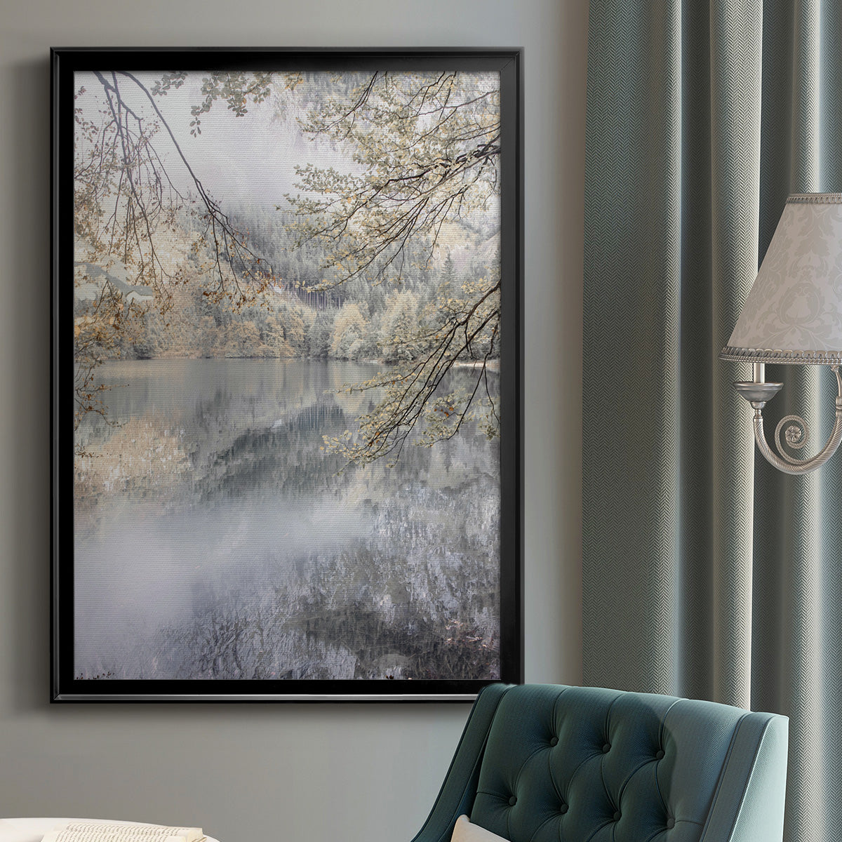 Misty Lake - Modern Framed Canvas Print