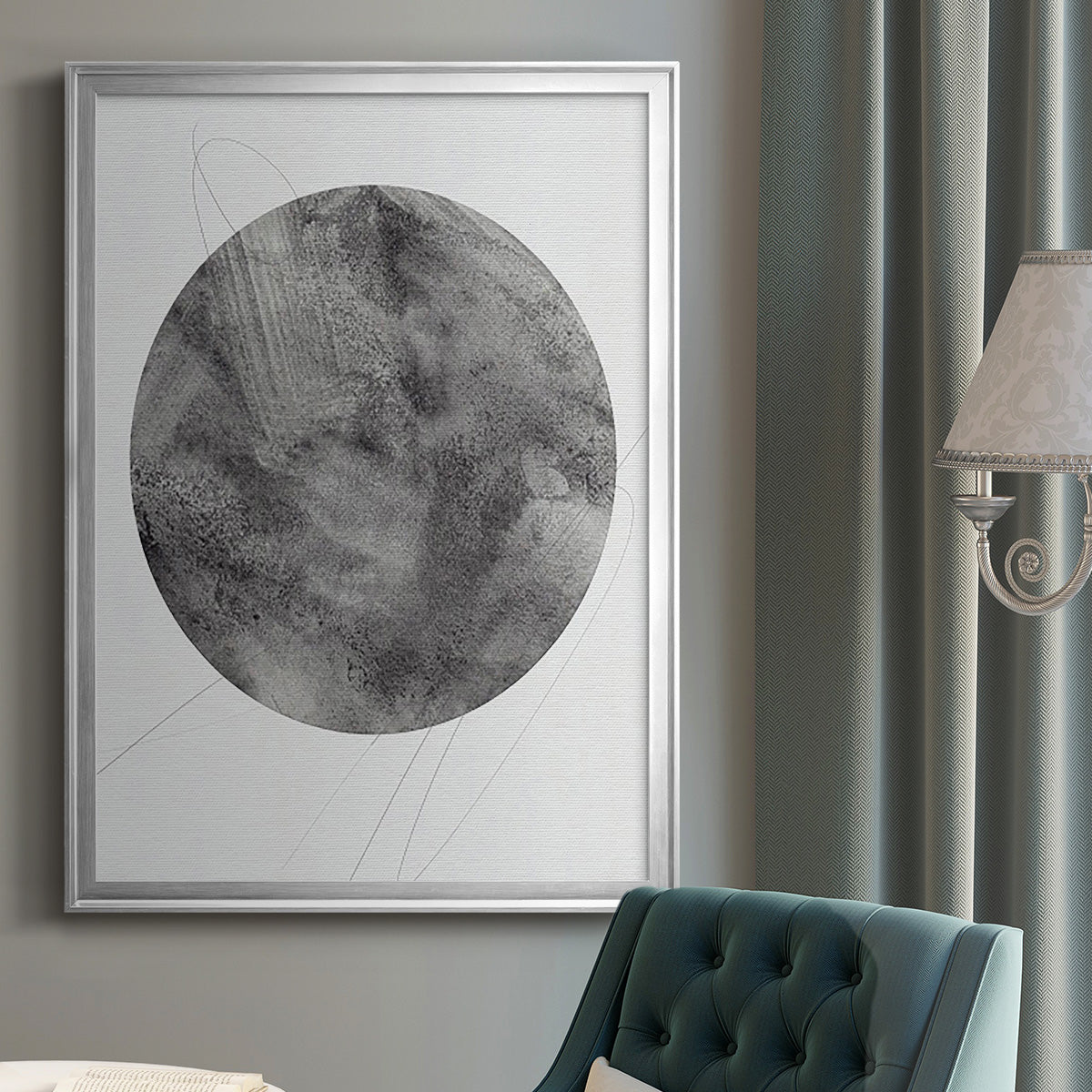 Graphite Moon II - Modern Framed Canvas Print
