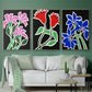 Pop Flowers IV - Framed Premium Gallery Wrapped Canvas L Frame 3 Piece Set - Ready to Hang