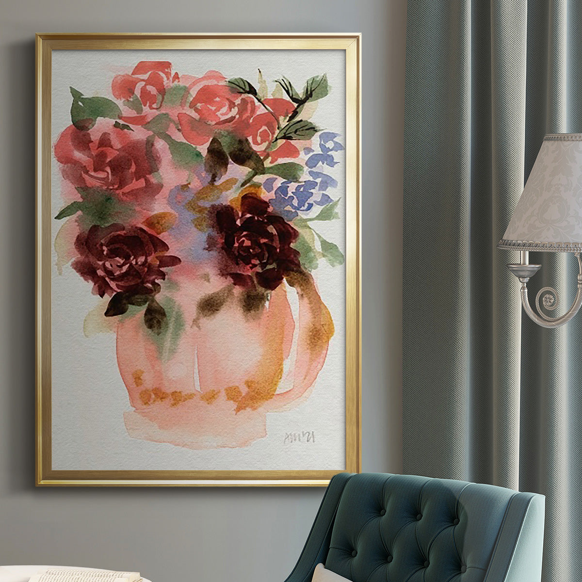 Mauve Bouquet in Teapot I - Modern Framed Canvas Print
