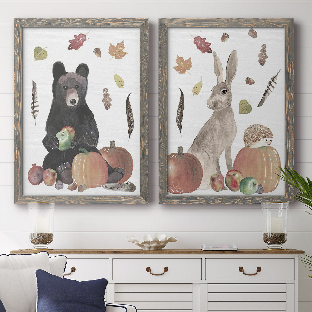 Cute Autumn Forest I - Premium Framed Canvas 2 Piece Set - Ready to Hang