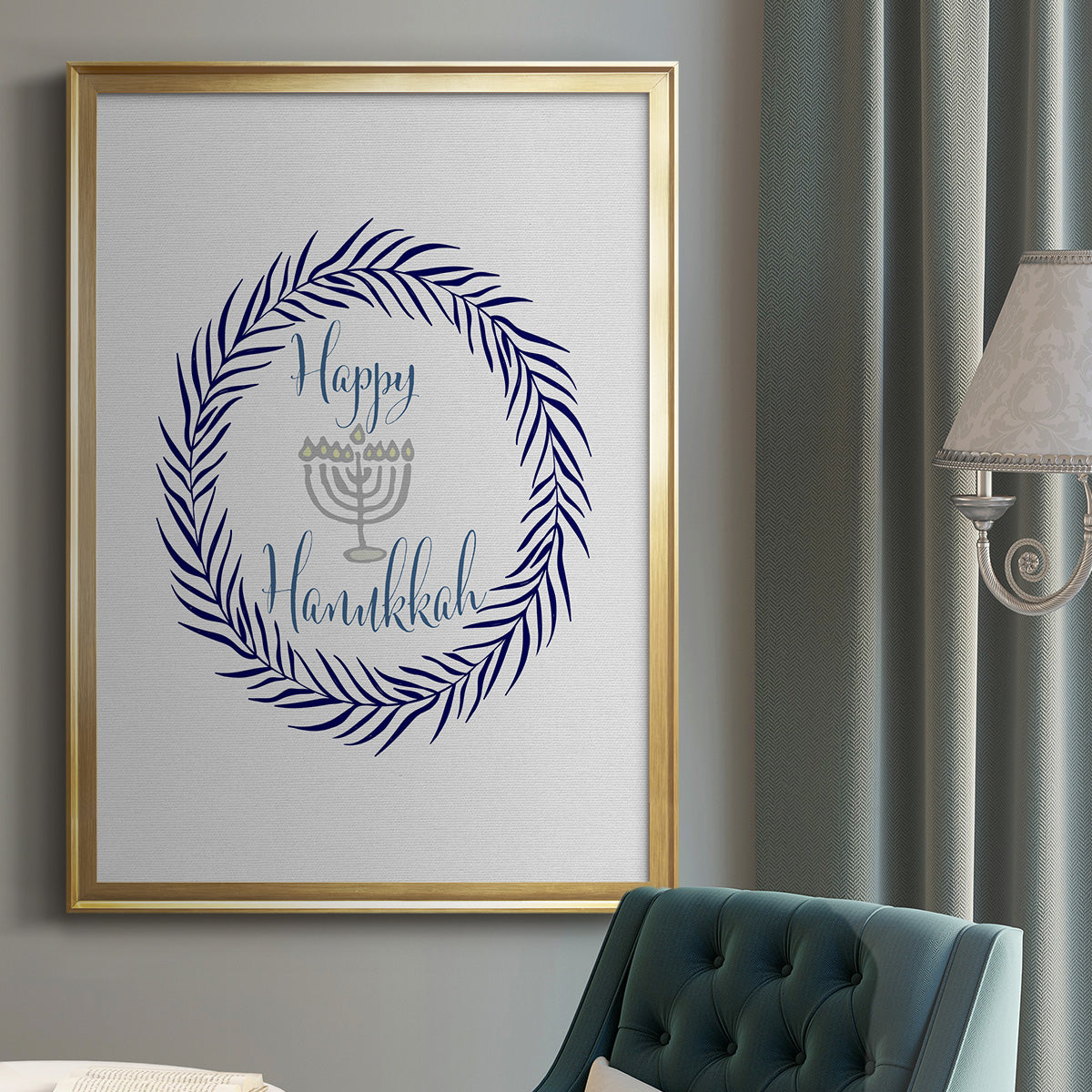 Hanukkah Wreath - Modern Framed Canvas Print