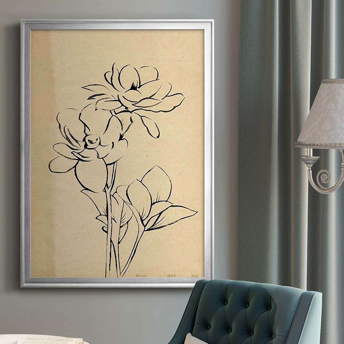 Magnolia Sketch II - Modern Framed Canvas Print
